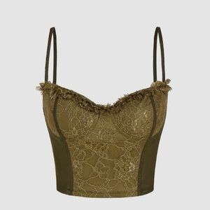 Lace Pattern Corset Top in Olive Green.